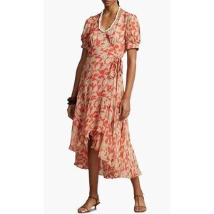Polo Ralph Lauren Print Crinkled Georgette Wrap Dress Orange Size 12
